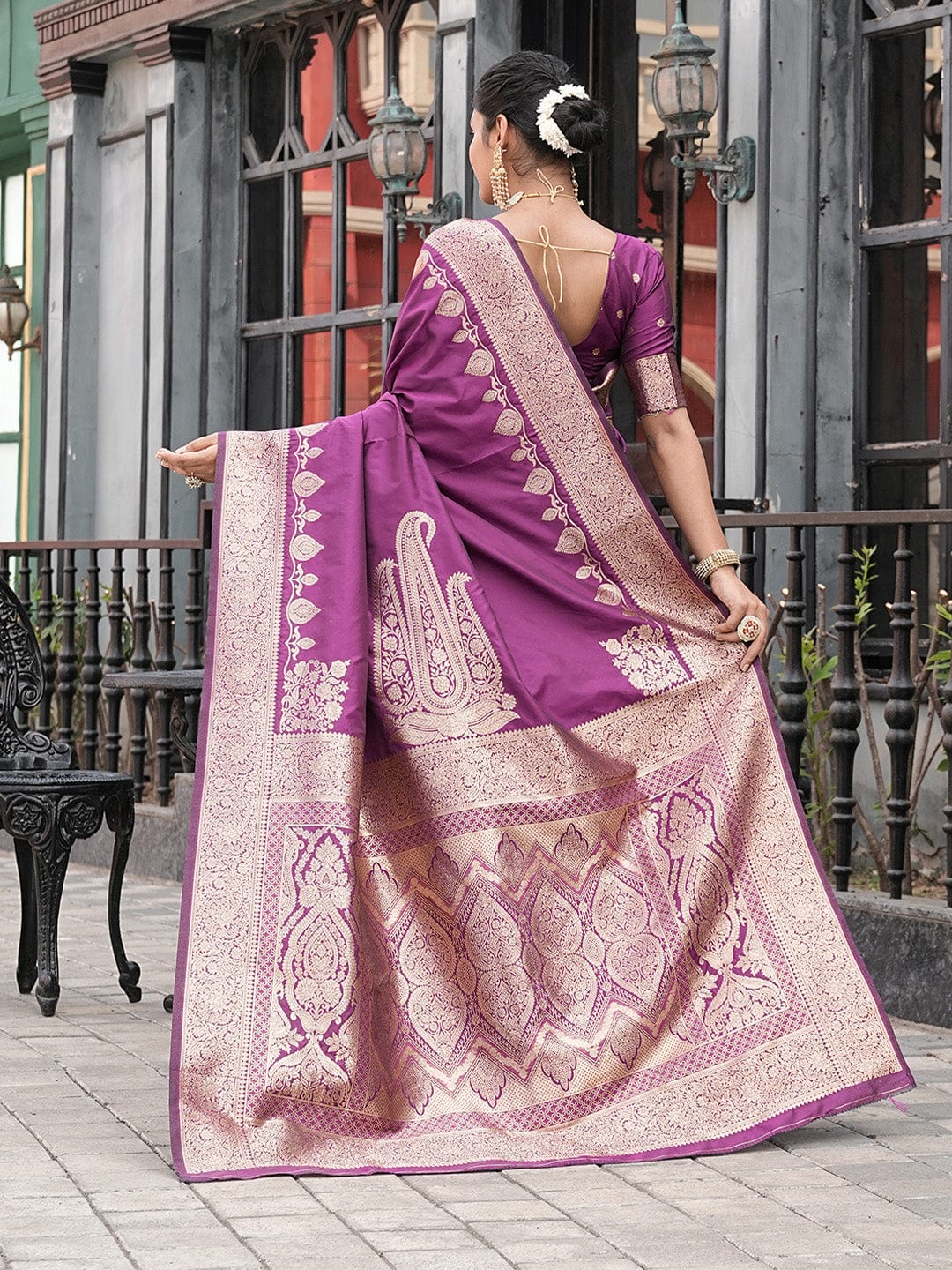 Varanga Purple Cotton Blend Banarasi Saree