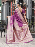 Varanga Purple Cotton Blend Banarasi Saree
