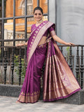 Varanga Purple Cotton Blend Banarasi Saree