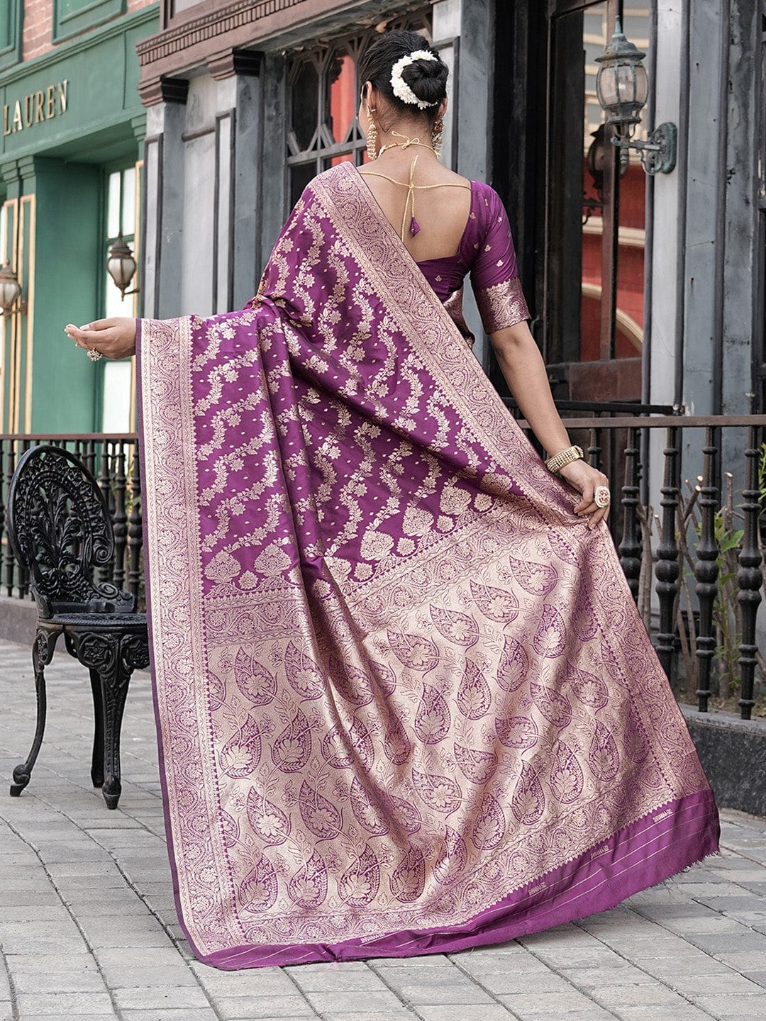 Varanga Purple Cotton Blend Banarasi Saree