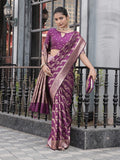 Varanga Purple Cotton Blend Banarasi Saree