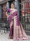 Varanga Purple Cotton Blend Banarasi Saree