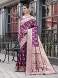 Varanga Purple Cotton Blend Banarasi Saree