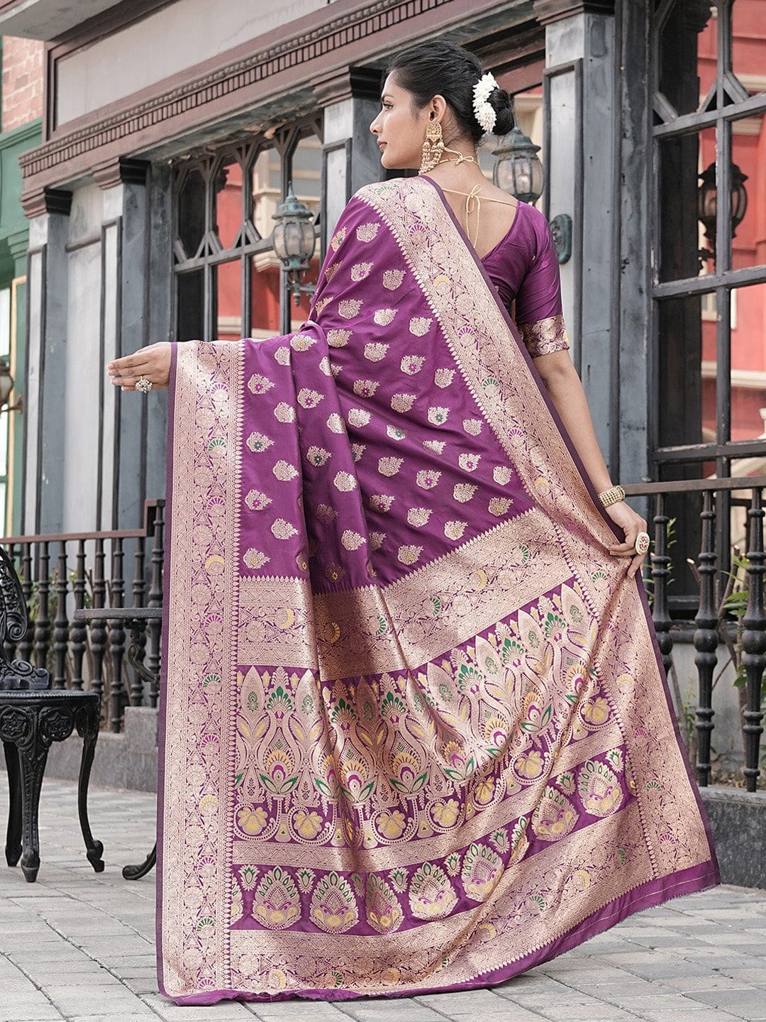 Varanga Purple Cotton Blend Banarasi Saree