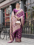 Varanga Purple Cotton Blend Banarasi Saree