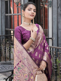 Varanga Purple Cotton Blend Banarasi Saree