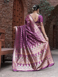 Varanga Purple Cotton Blend Banarasi Saree