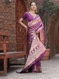 Varanga Purple Cotton Blend Banarasi Saree