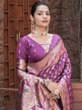 Varanga Purple Cotton Blend Banarasi Saree
