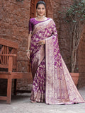 Varanga Purple Cotton Blend Banarasi Saree