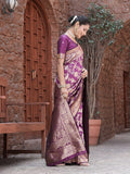 Varanga Purple Cotton Blend Banarasi Saree