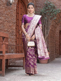 Varanga Purple Cotton Blend Banarasi Saree