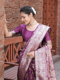 Varanga Purple Cotton Blend Banarasi Saree
