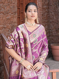 Varanga Purple Cotton Blend Banarasi Saree