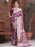 Varanga Purple Cotton Blend Banarasi Saree