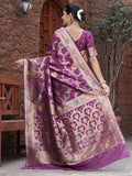 Varanga Purple Cotton Blend Banarasi Saree