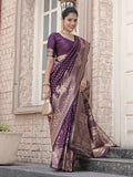 Varanga Purple Cotton Blend Banarasi Saree