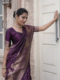 Varanga Purple Cotton Blend Banarasi Saree