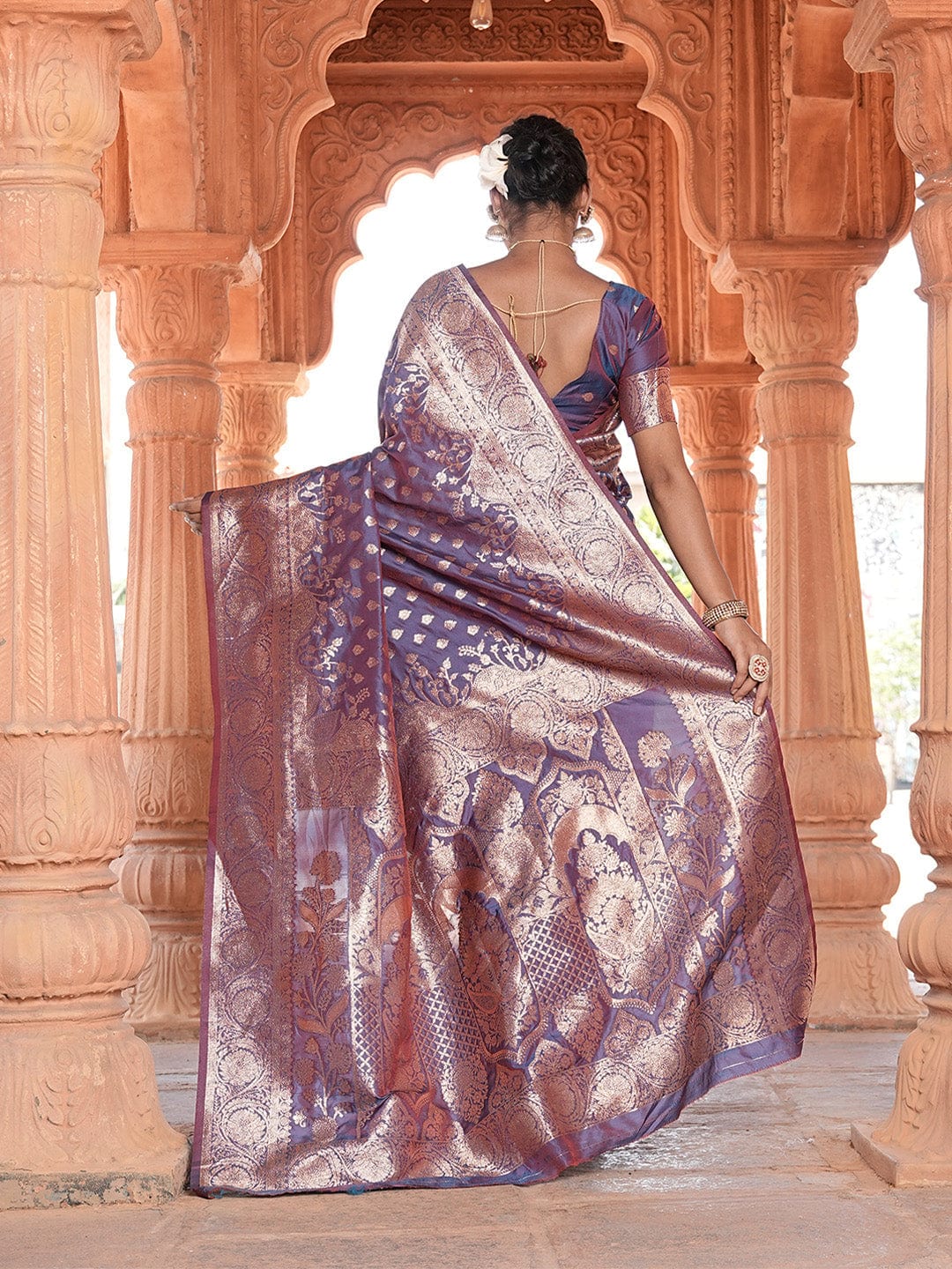 Varanga Purple Cotton Blend Banarasi Saree