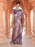 Varanga Purple Cotton Blend Banarasi Saree