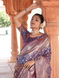 Varanga Purple Cotton Blend Banarasi Saree