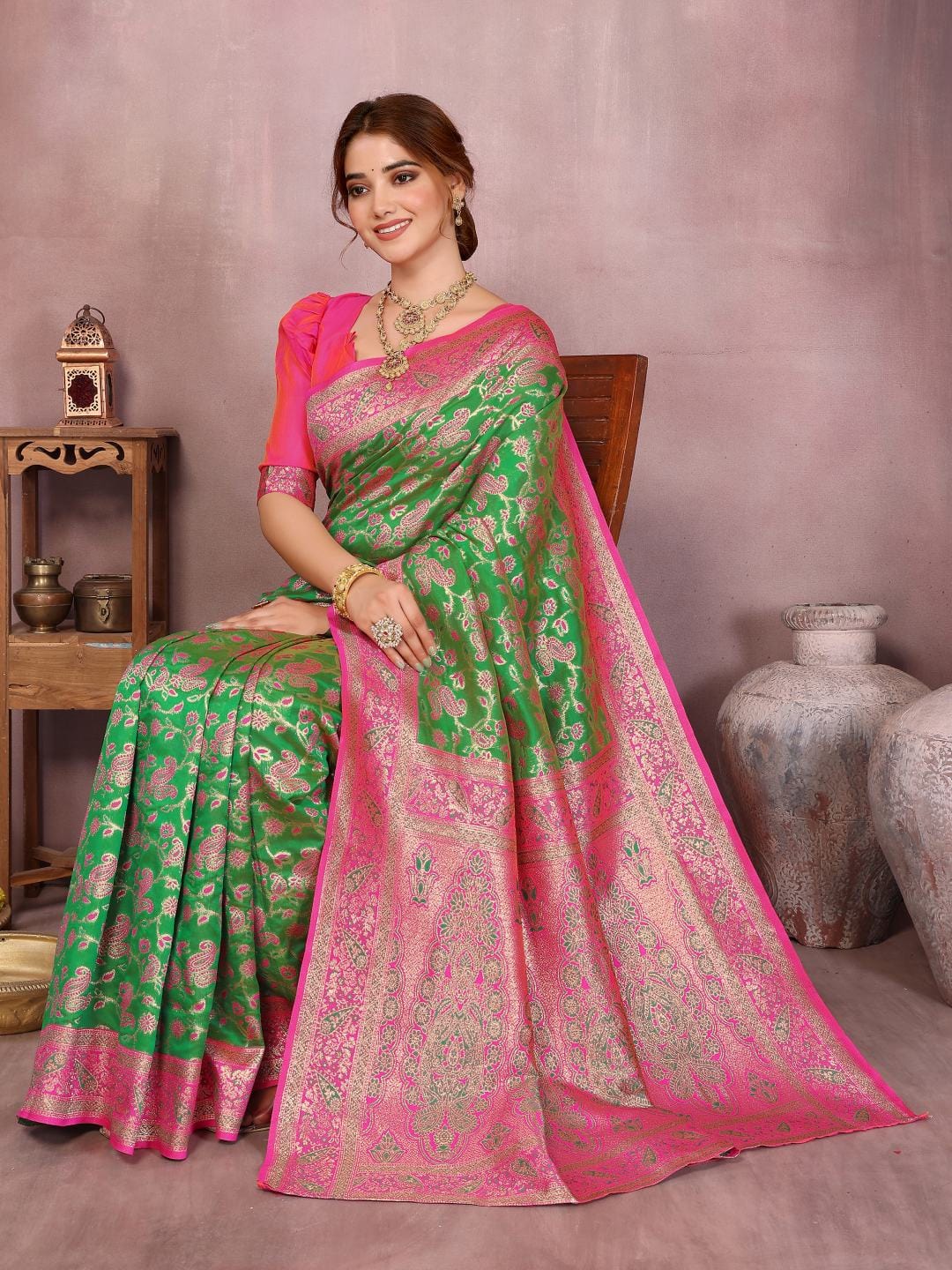 Varanga Women Banarasi Saree With Blouse Piece
