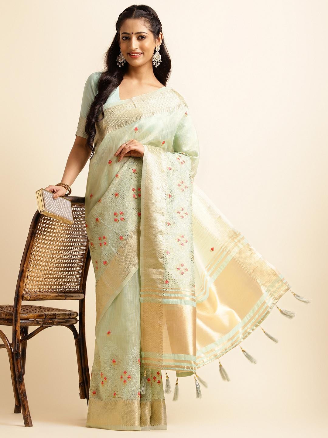 Ethnic Motifs Zari Woven Design Banarasi Saree