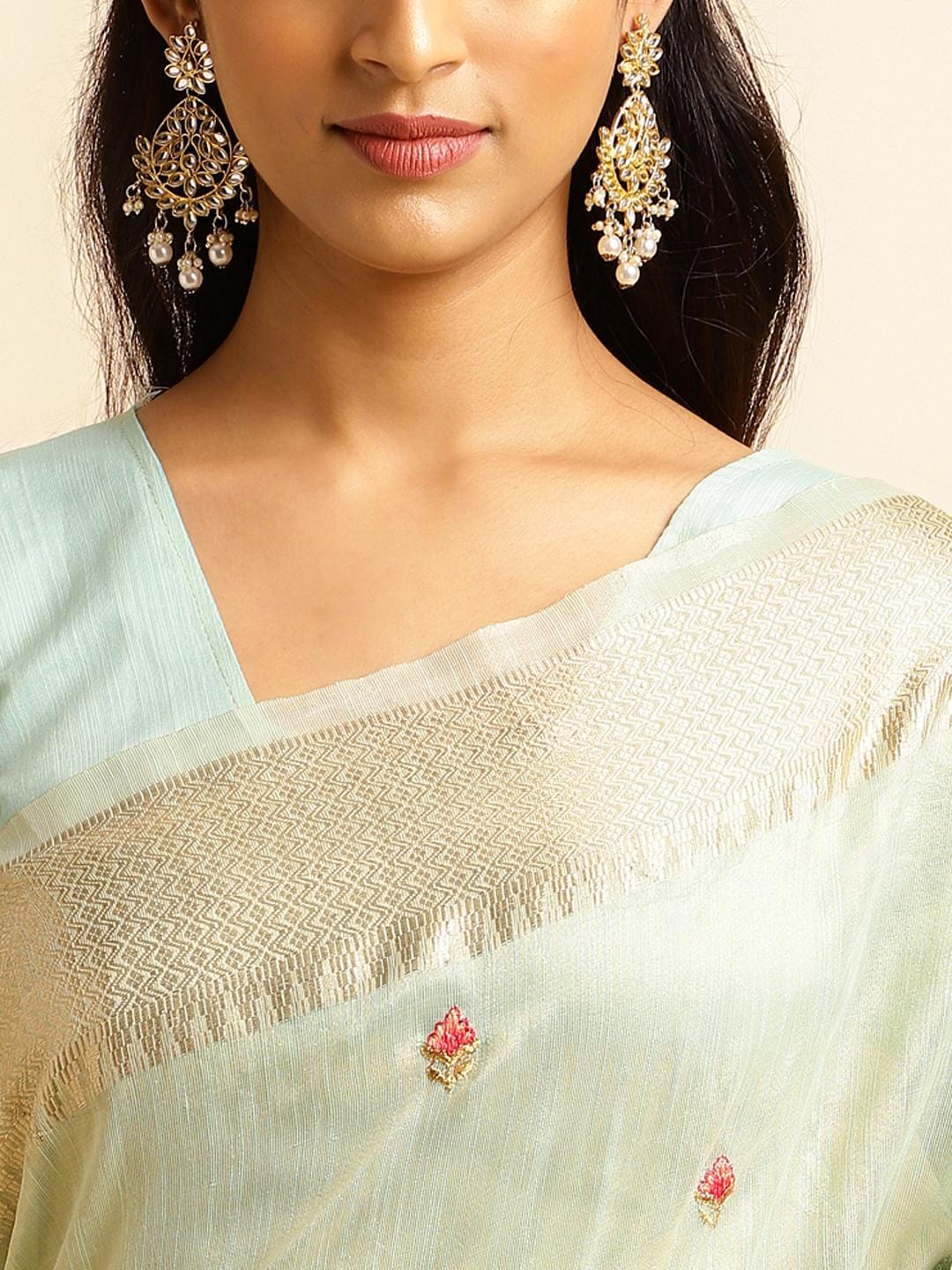 Ethnic Motifs Zari Woven Design Banarasi Saree