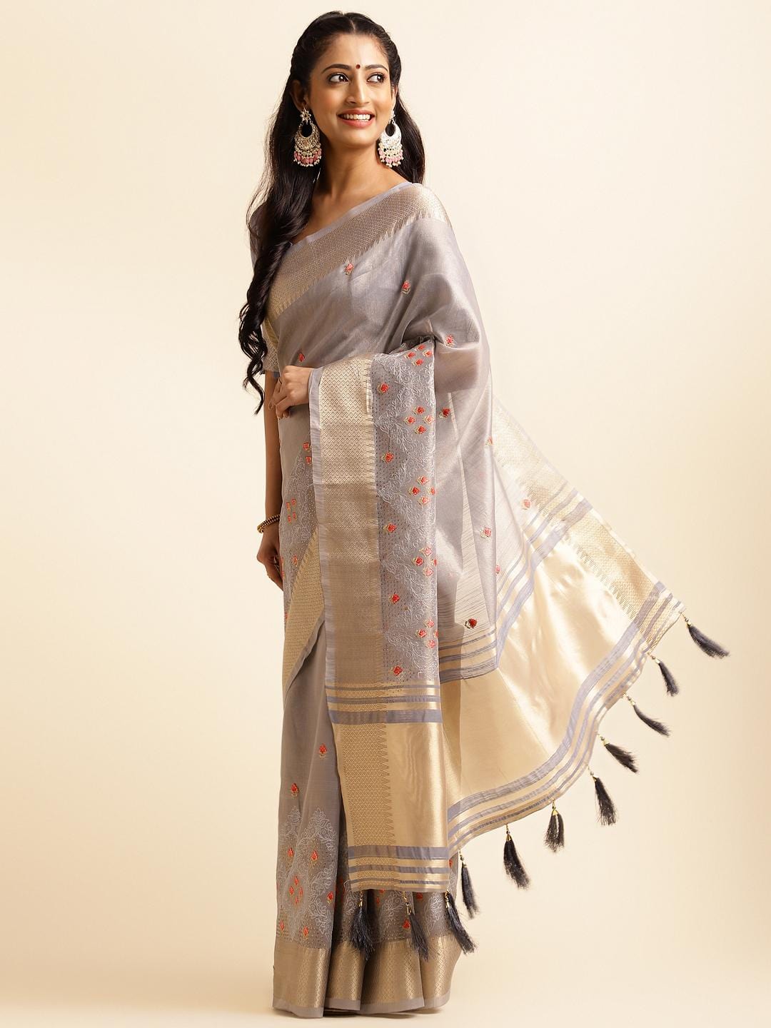 Ethnic Motifs Zari Woven Design Banarasi Saree