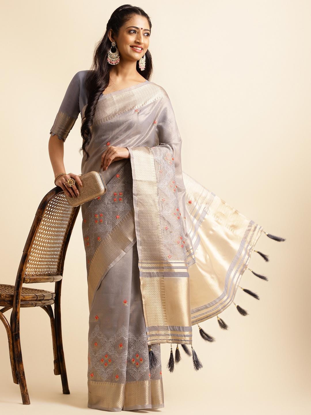 Ethnic Motifs Zari Woven Design Banarasi Saree