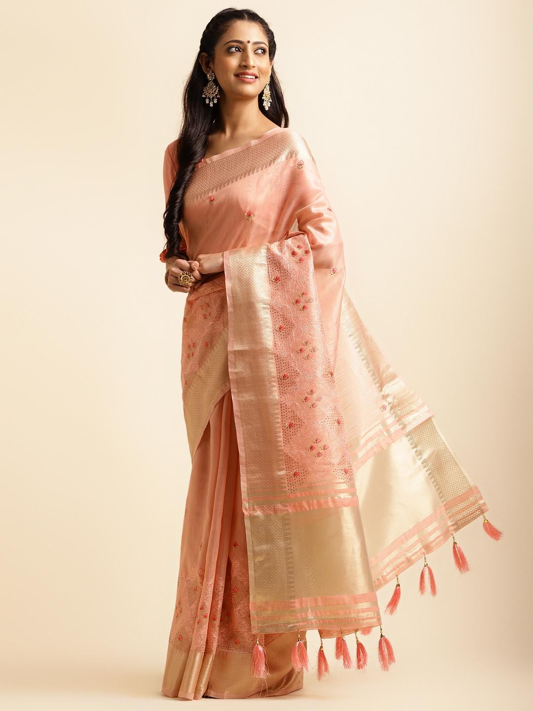 Ethnic Motifs Zari Woven Design Banarasi Saree