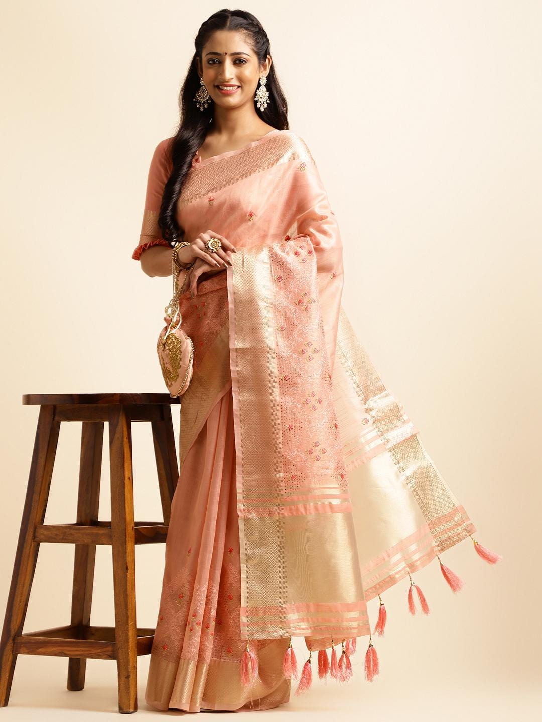Ethnic Motifs Zari Woven Design Banarasi Saree