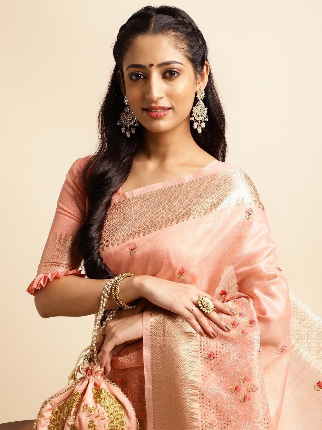 Ethnic Motifs Zari Woven Design Banarasi Saree