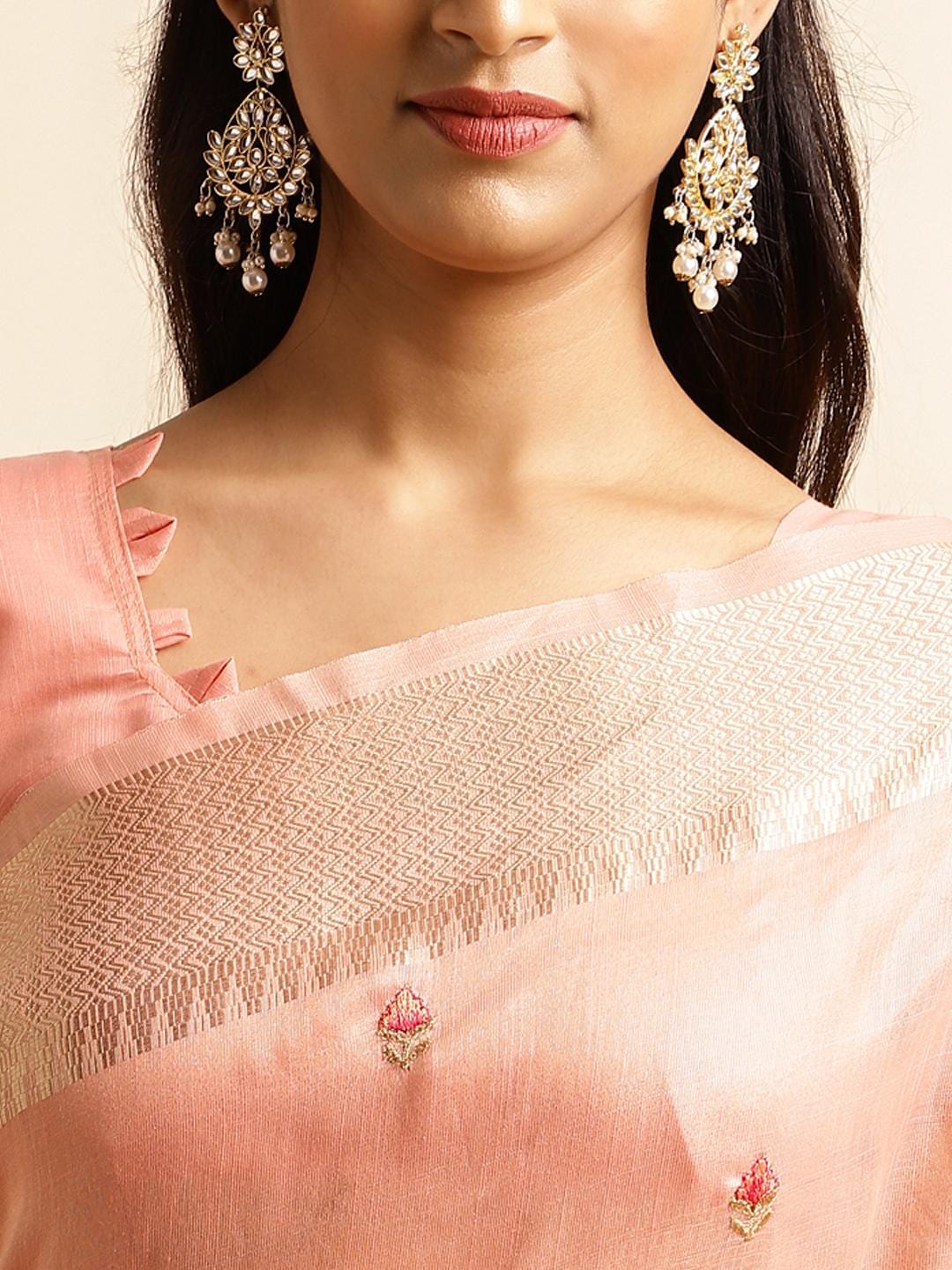 Ethnic Motifs Zari Woven Design Banarasi Saree