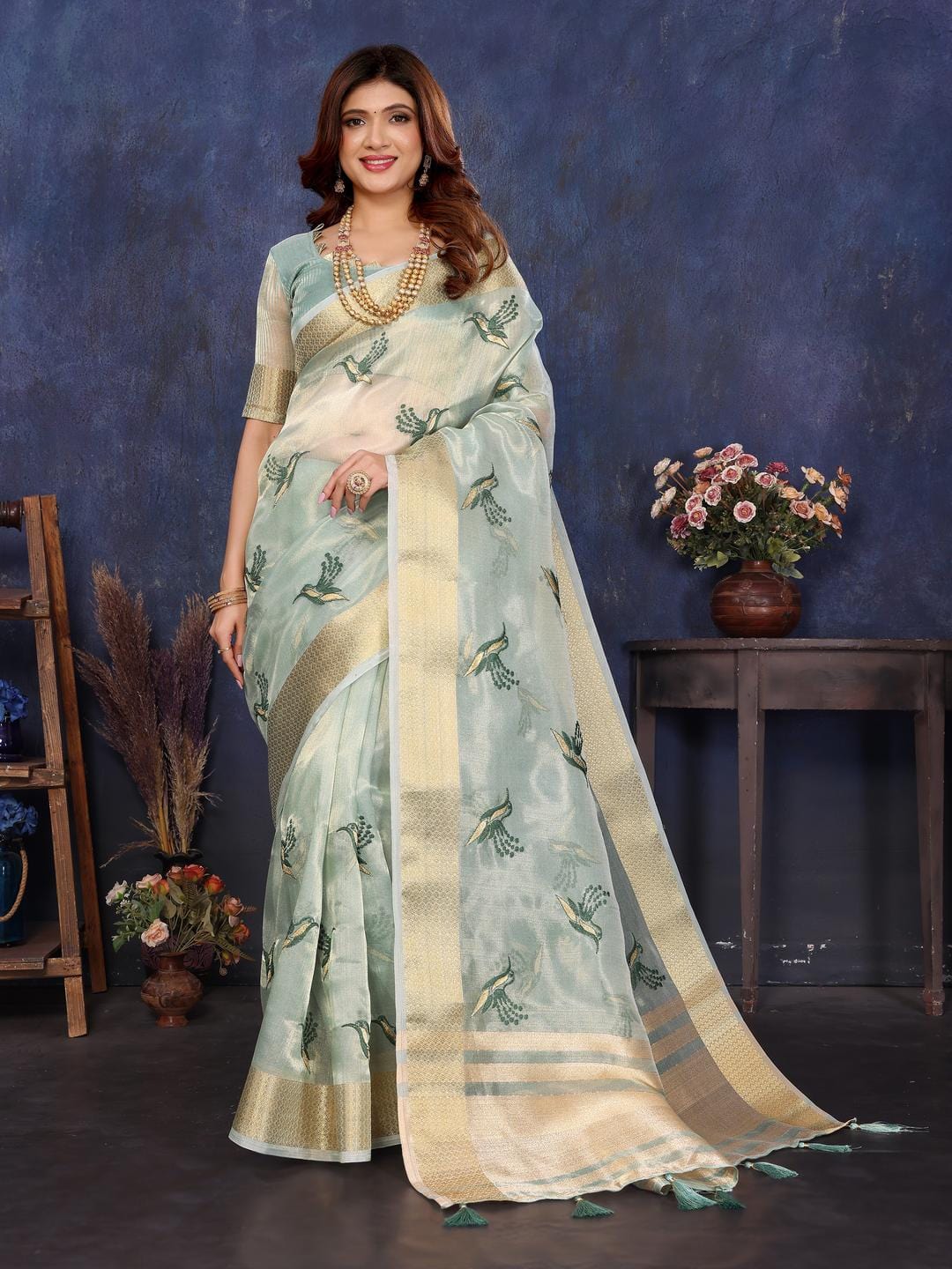 Ethnic Motifs Zari Woven Design Banarasi Saree