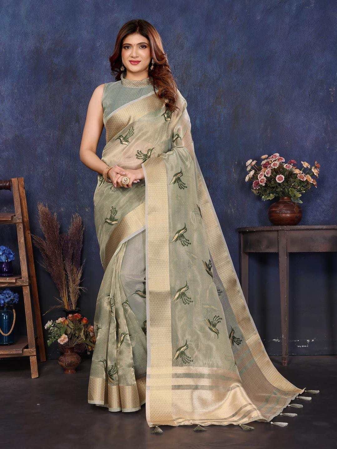 Ethnic Motifs Zari Woven Design Banarasi Saree