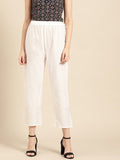 Varanga Women White Gotta Hem Design Straight Cropped Trousers