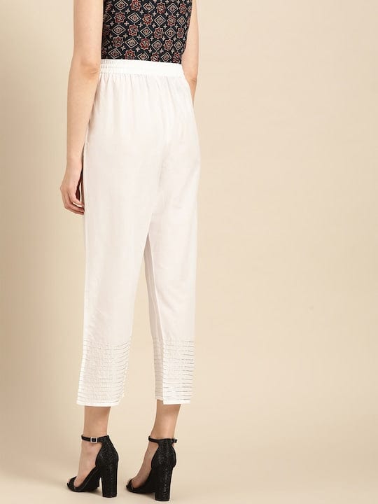 Varanga Women White Gotta Hem Design Straight Cropped Trousers