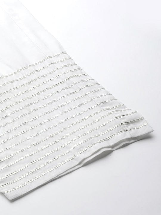 Varanga Women White Gotta Hem Design Straight Cropped Trousers