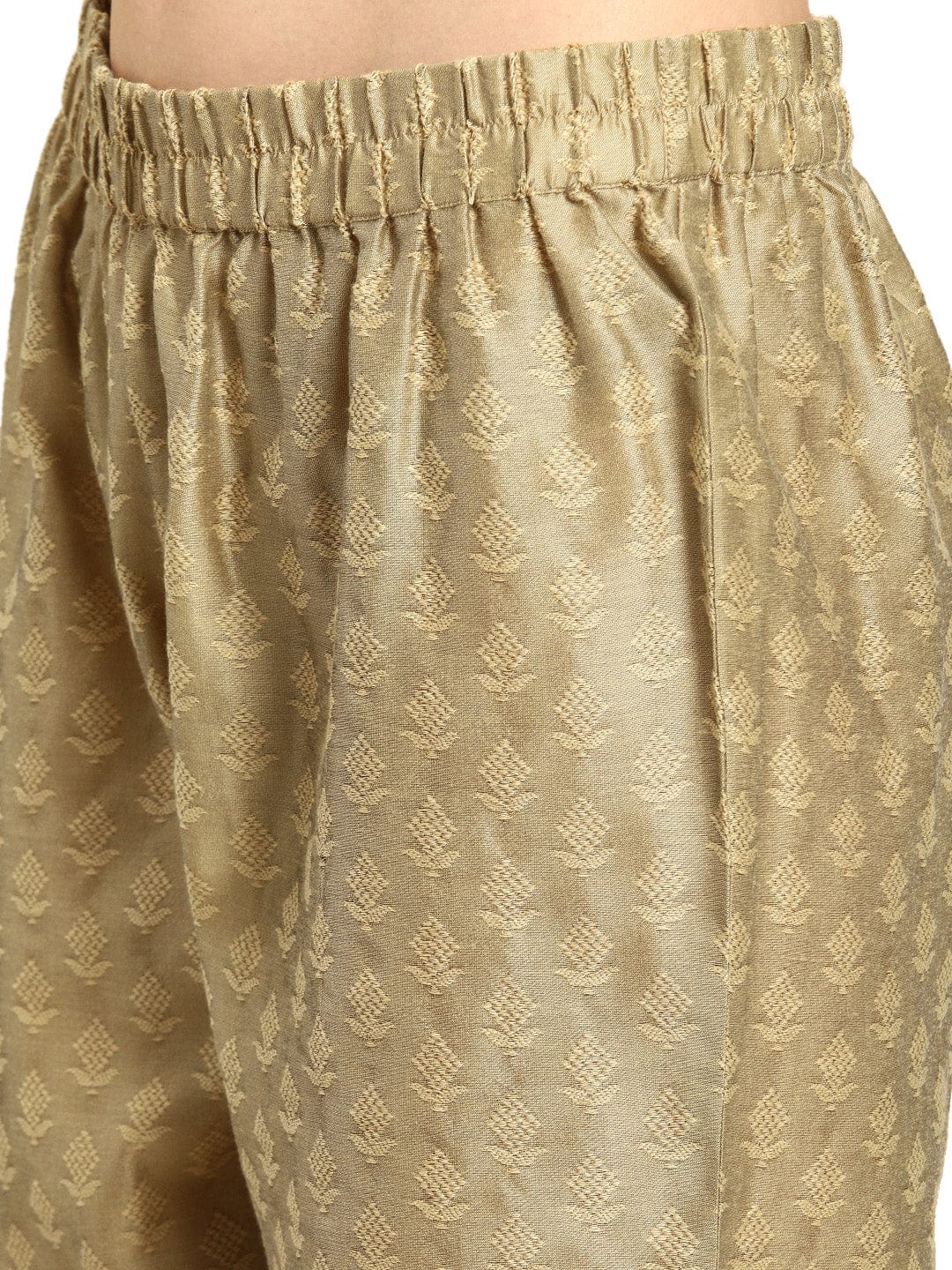 Varanga Women Golden & Beige Woven Design Cropped Trousers