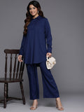 Varanga Women Blue Shirt Collar Co-Ord Set