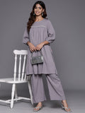 Varanga Women Grey Cotton Lace And Gather Detailed Co-Ord