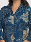 Varanga Women Floral Printed Front Placket Shirt with Flared Palazzo