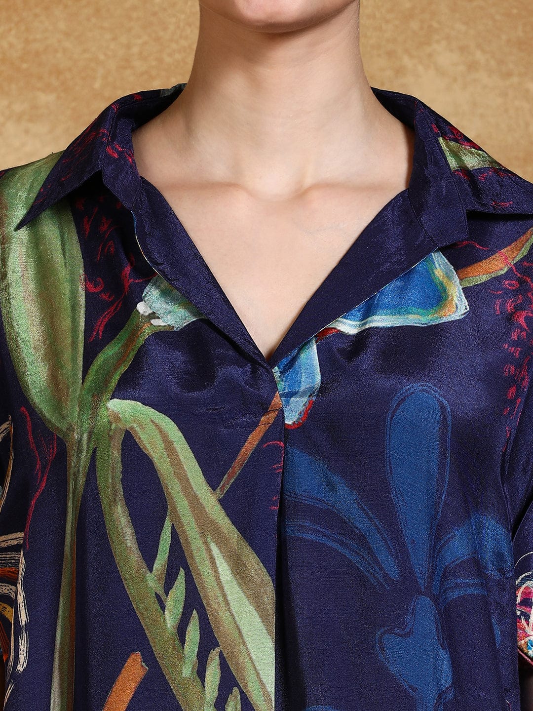Bold floral printed loose fit top with flared palazzo