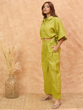 Varanga Women Solid Co Ords Set With A Drawstring Crop Shirt And Easy Fit Trouser . Simple , Sleek , Statement.