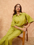 Varanga Women Solid Co Ords Set With A Drawstring Crop Shirt And Easy Fit Trouser . Simple , Sleek , Statement.