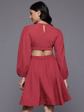 Varanga Women Rust Round Neck,  Cut-Out  Detail On Waist, Knee Length Dress