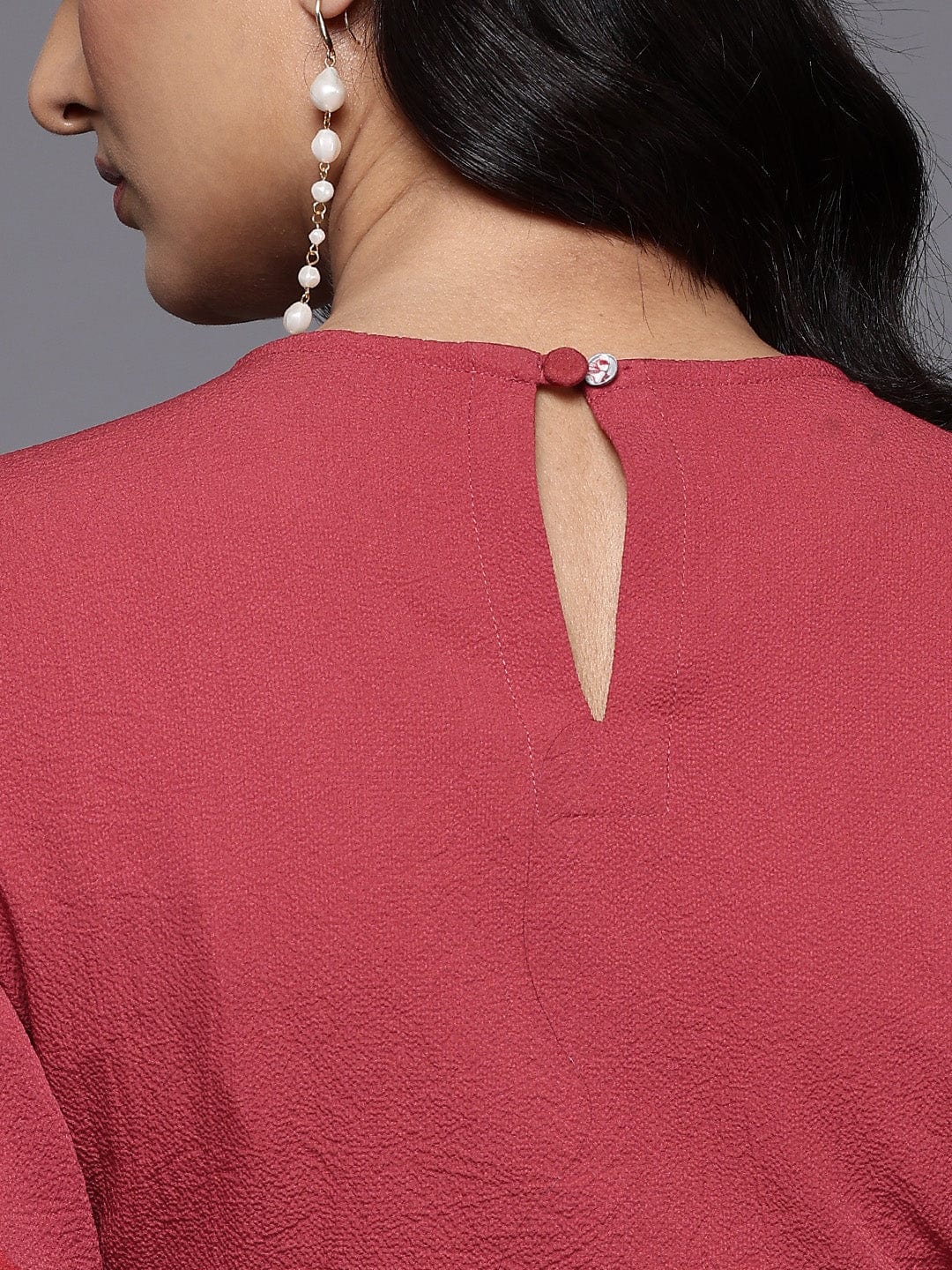 Varanga Women Rust Round Neck,  Cut-Out  Detail On Waist, Knee Length Dress