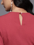 Varanga Women Rust Round Neck,  Cut-Out  Detail On Waist, Knee Length Dress