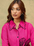 Pink A-Line Dress With A Shirt Collar And Thread Embroidery, Blending Comfort And Elegance For Any Occasion.